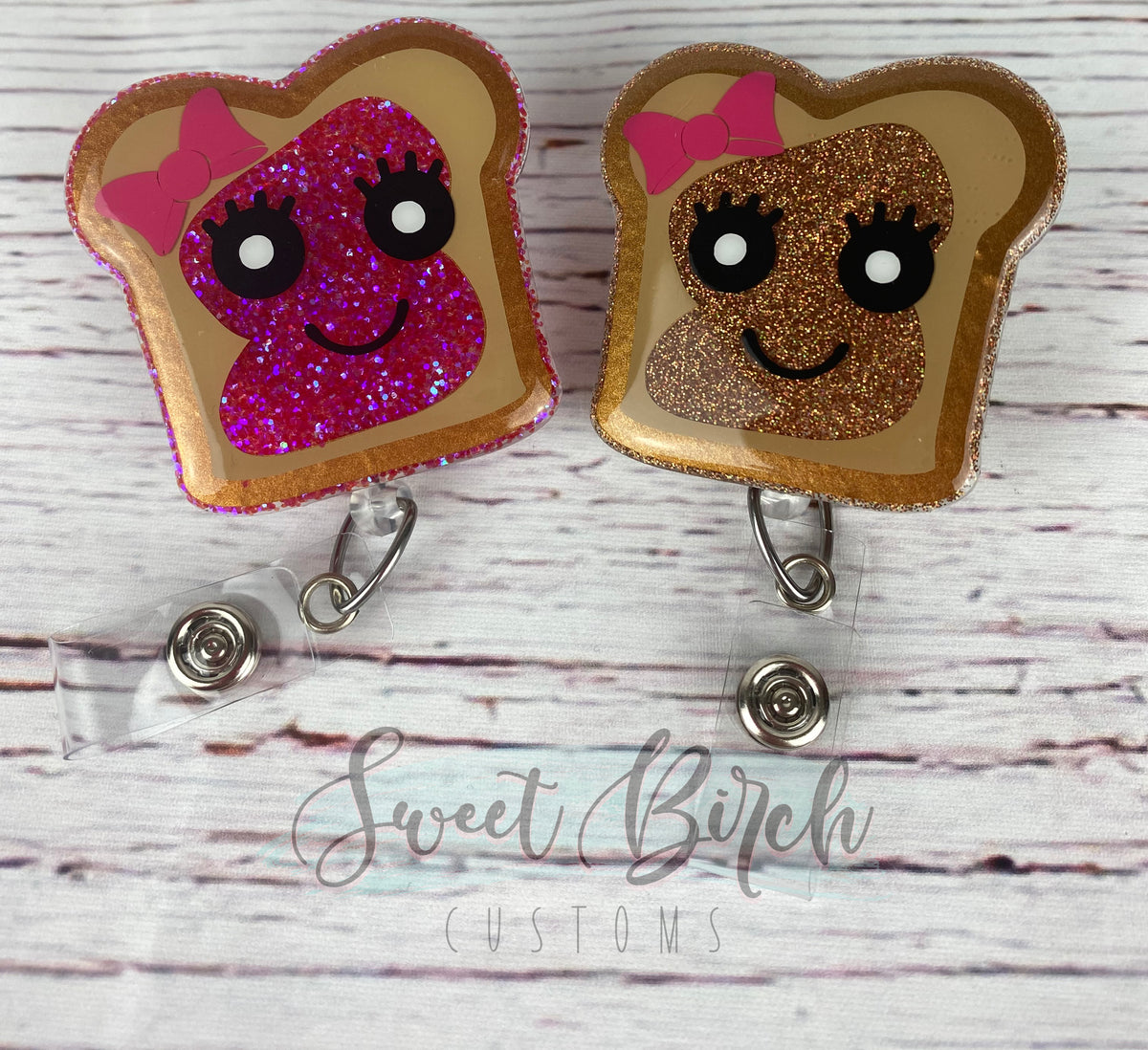 Peanut butter and jelly best friends badge reel set – tabbycatclips