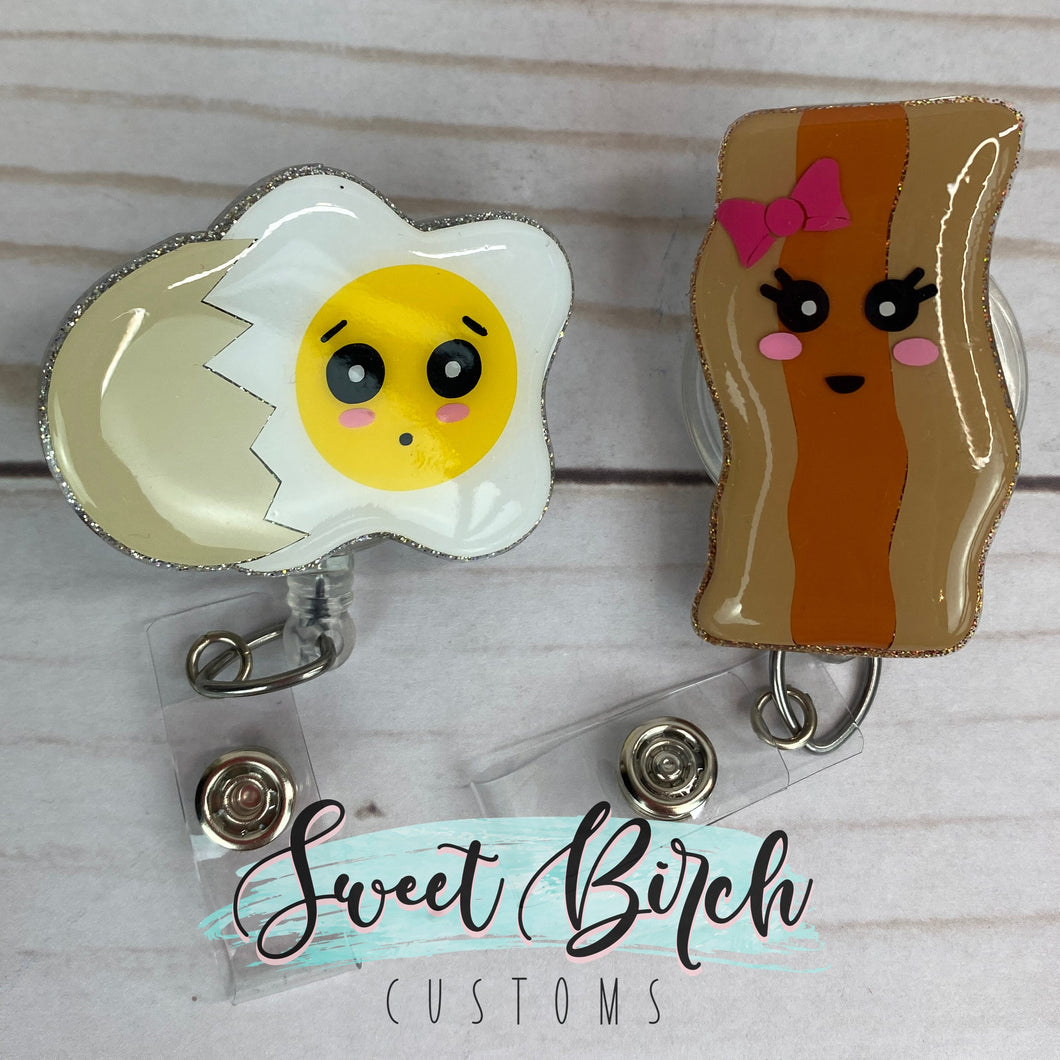 Topper Only Bacon and Eggs Best Friends Glitter Badge Reels