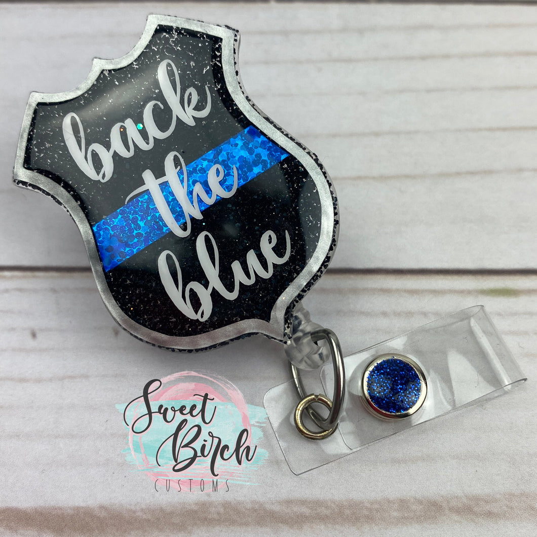 Topper Only Back the Blue Glitter Badge Reel