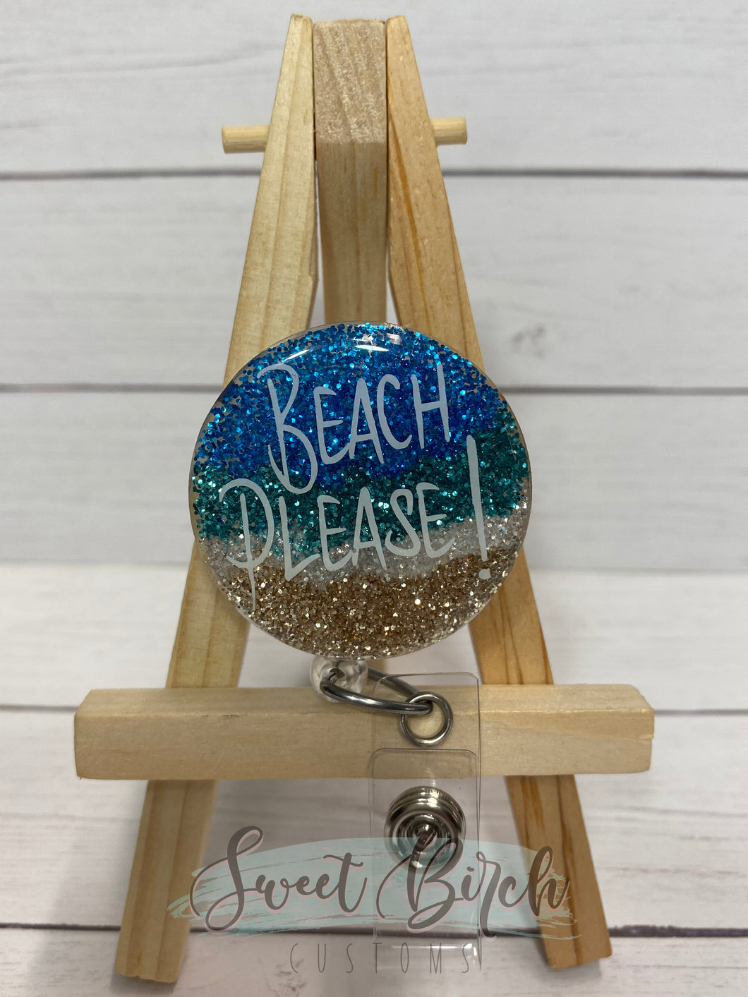 Topper Only Beach Please Glitter Badge Reel