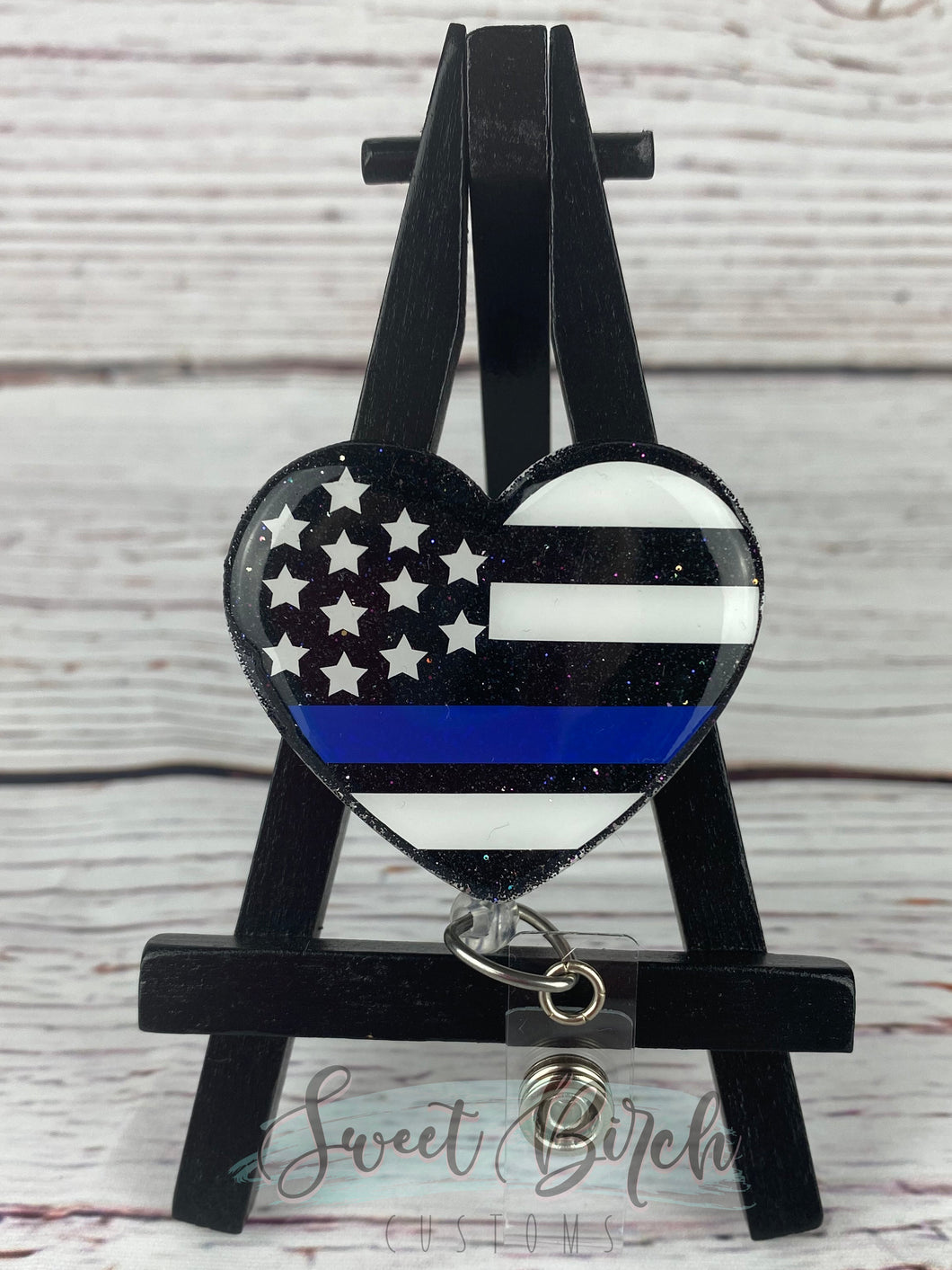 Topper Only Blue Line Heart Glitter Badge Reel