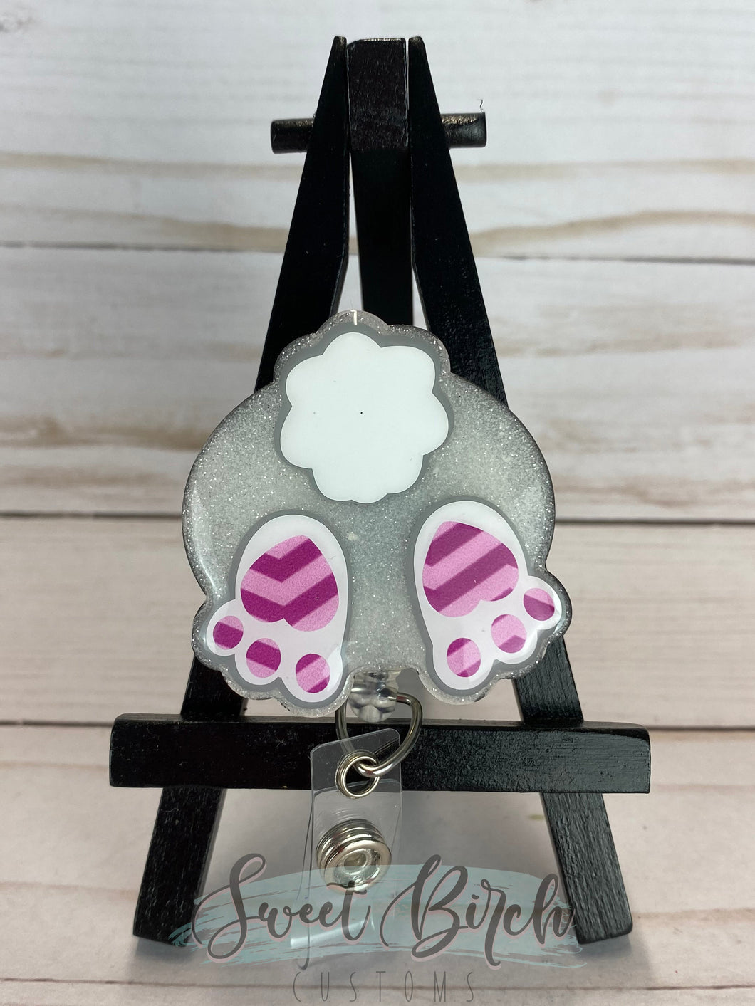 Topper Only Bunny Butt Glitter Badge Reel