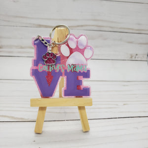 Love Paw Print Glitter Keychain