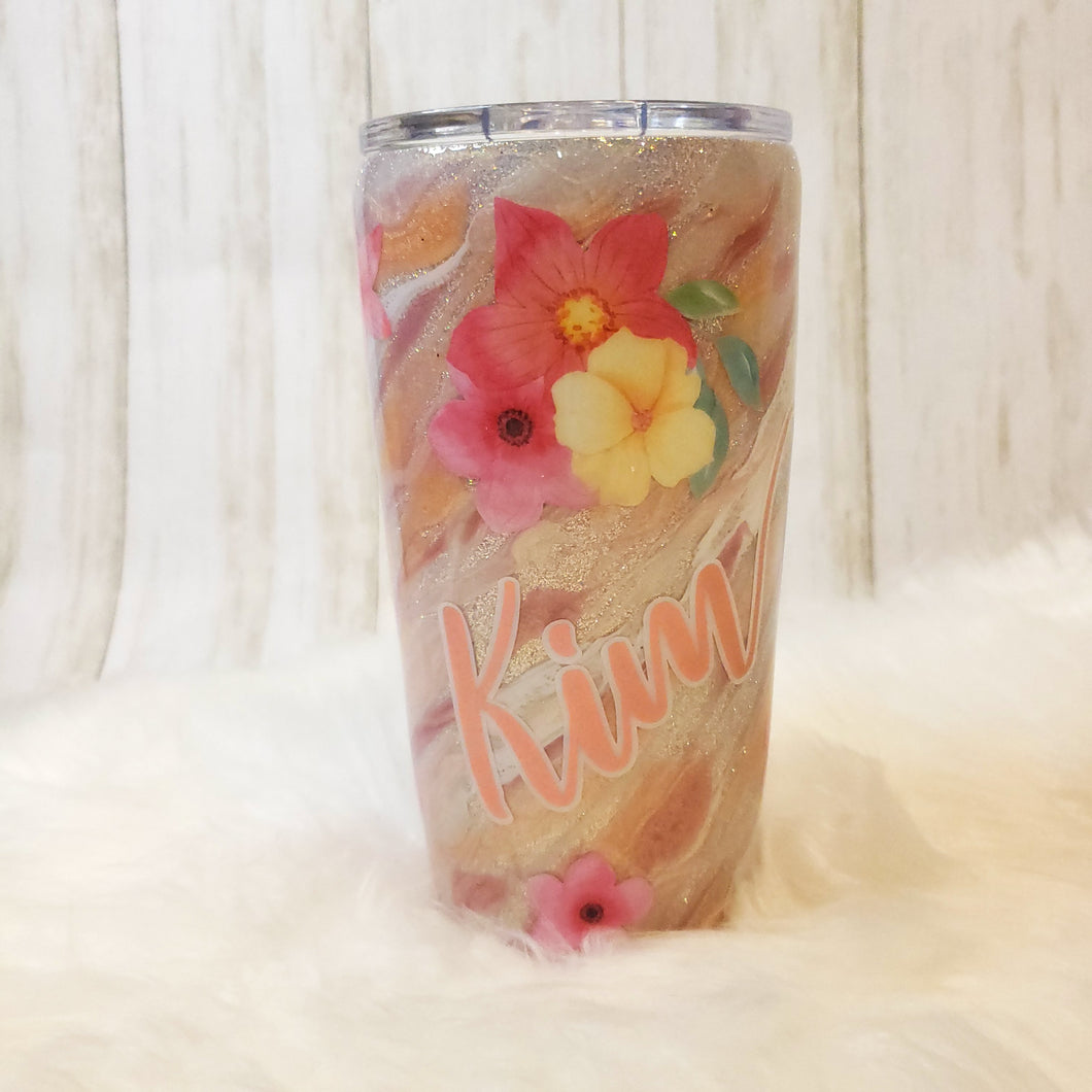 Marble Floral Glitter Tumbler