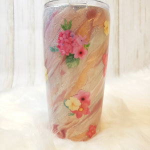 Marble Floral Glitter Tumbler