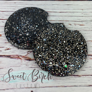 Black and Silver Glitter Car Coasters Set 2.5"