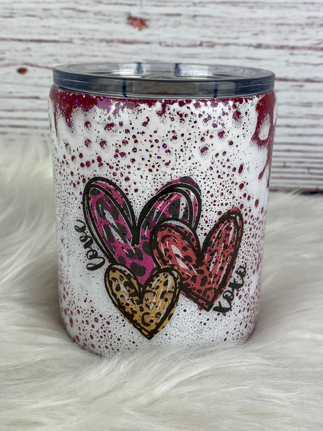 Animal Print Hearts Glitter Tumbler