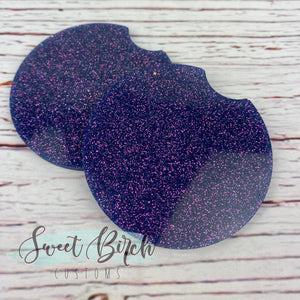 Purple Glitter Car Coasters Set 2.5"