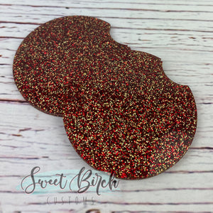 Red and Gold Glitter Car Coasters Set 2.5"