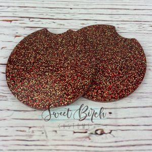 Red and Gold Glitter Car Coasters Set 3"