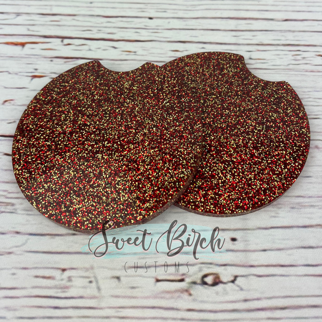 Red and Gold Glitter Car Coasters Set 3