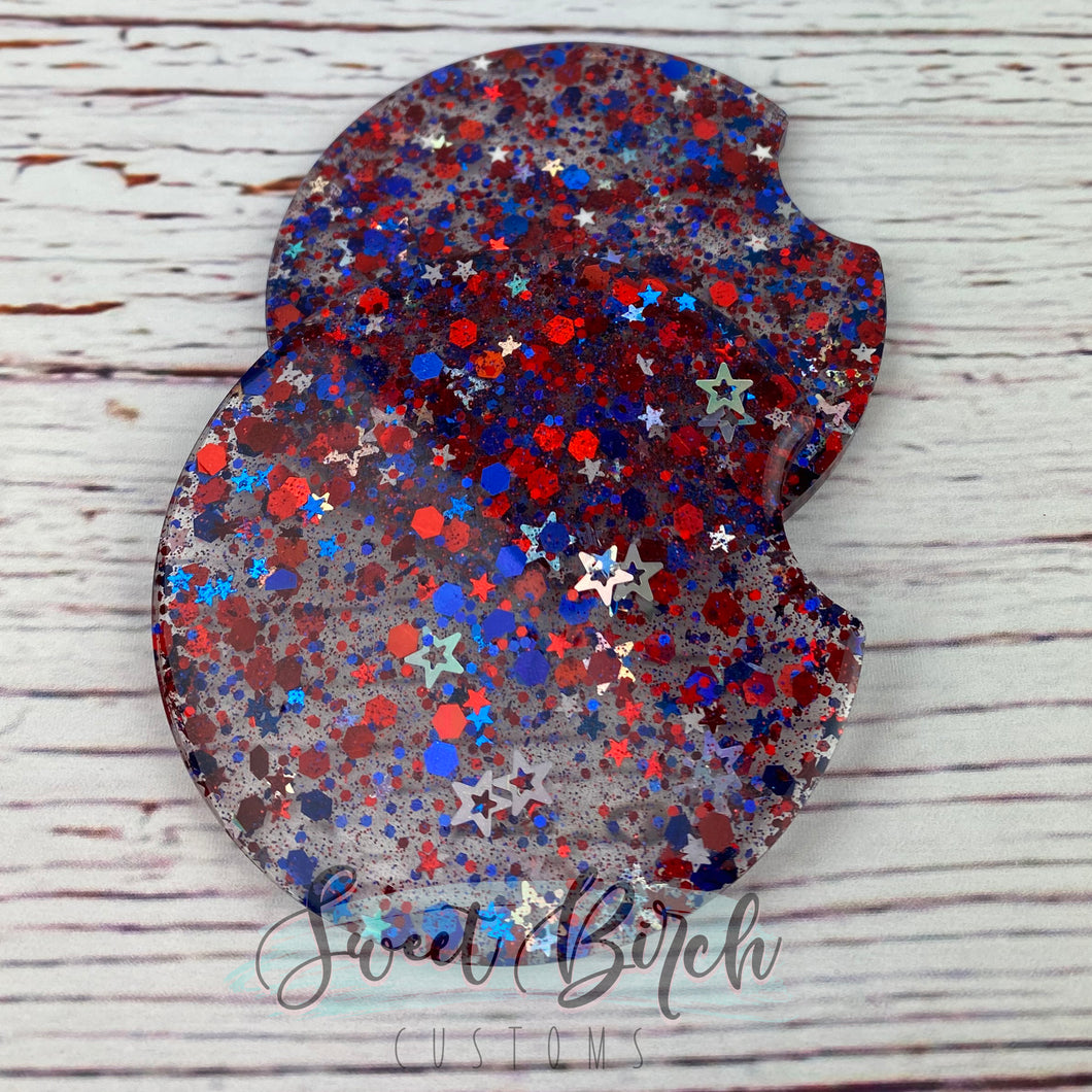 Patriotic Glitter Car Coasters Set 3