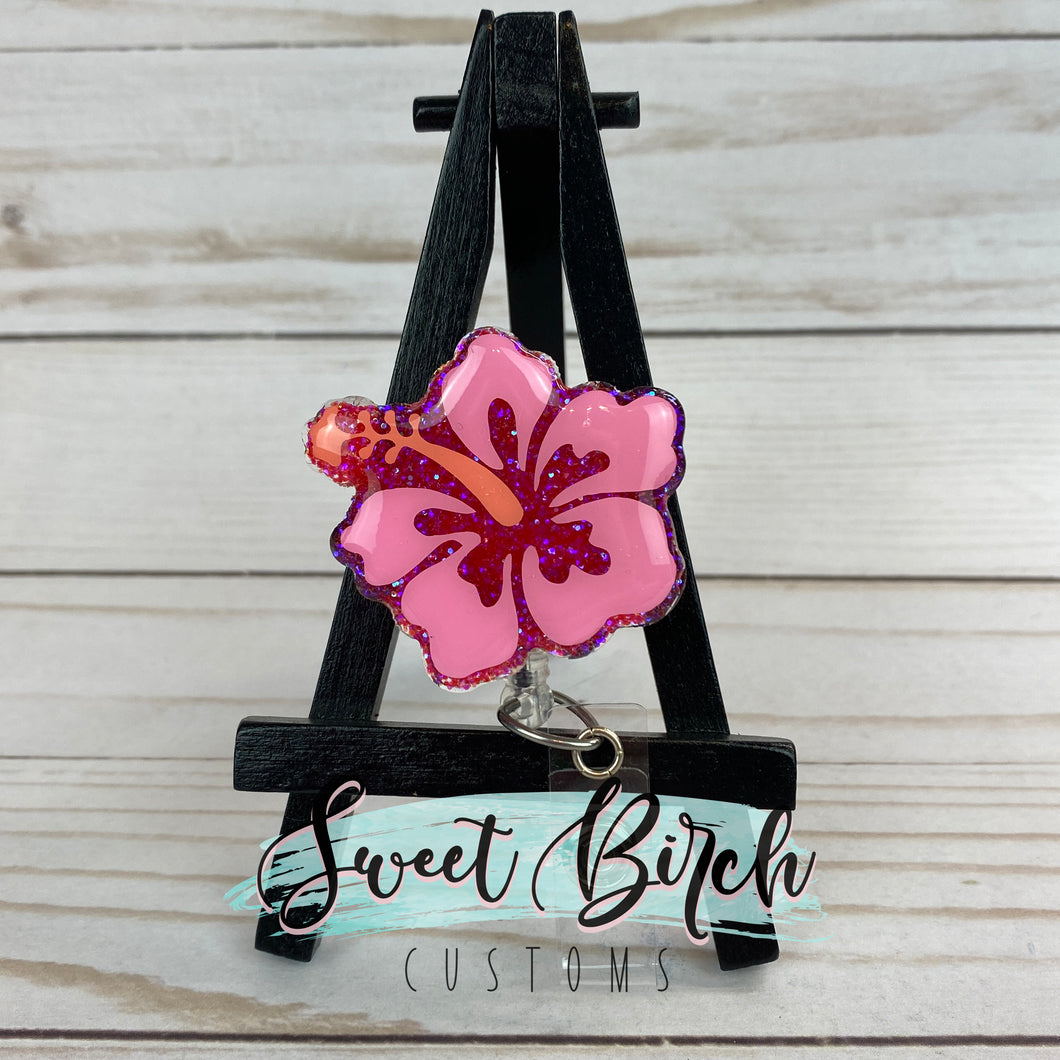 Hibiscus Glitter Badge Reel