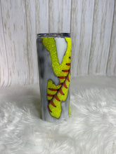 Load image into Gallery viewer, Distressed Softball Glitter Tumbler
