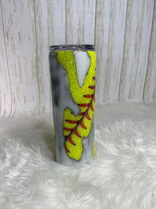 Distressed Softball Glitter Tumbler