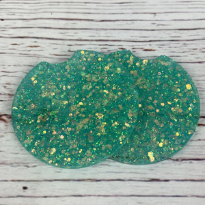 Green Glitter Car Coasters Set 2.5"