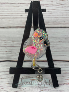 Flamingo Glitter Badge Reel