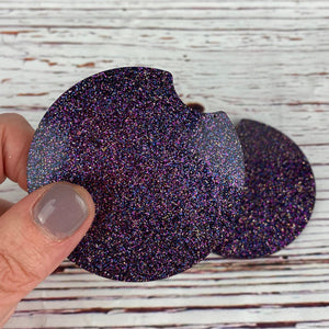 Purple Gold Mix Glitter Car Coasters Set 2.5"