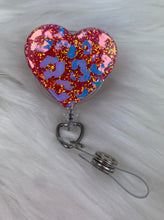 Load image into Gallery viewer, Leopard Heart Glitter Badge Reel
