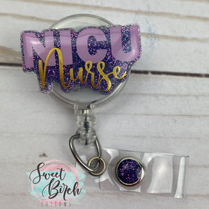 NICU Nurse Glitter Badge Reel