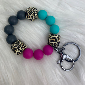 Pink Leopard Wristlet Keychain